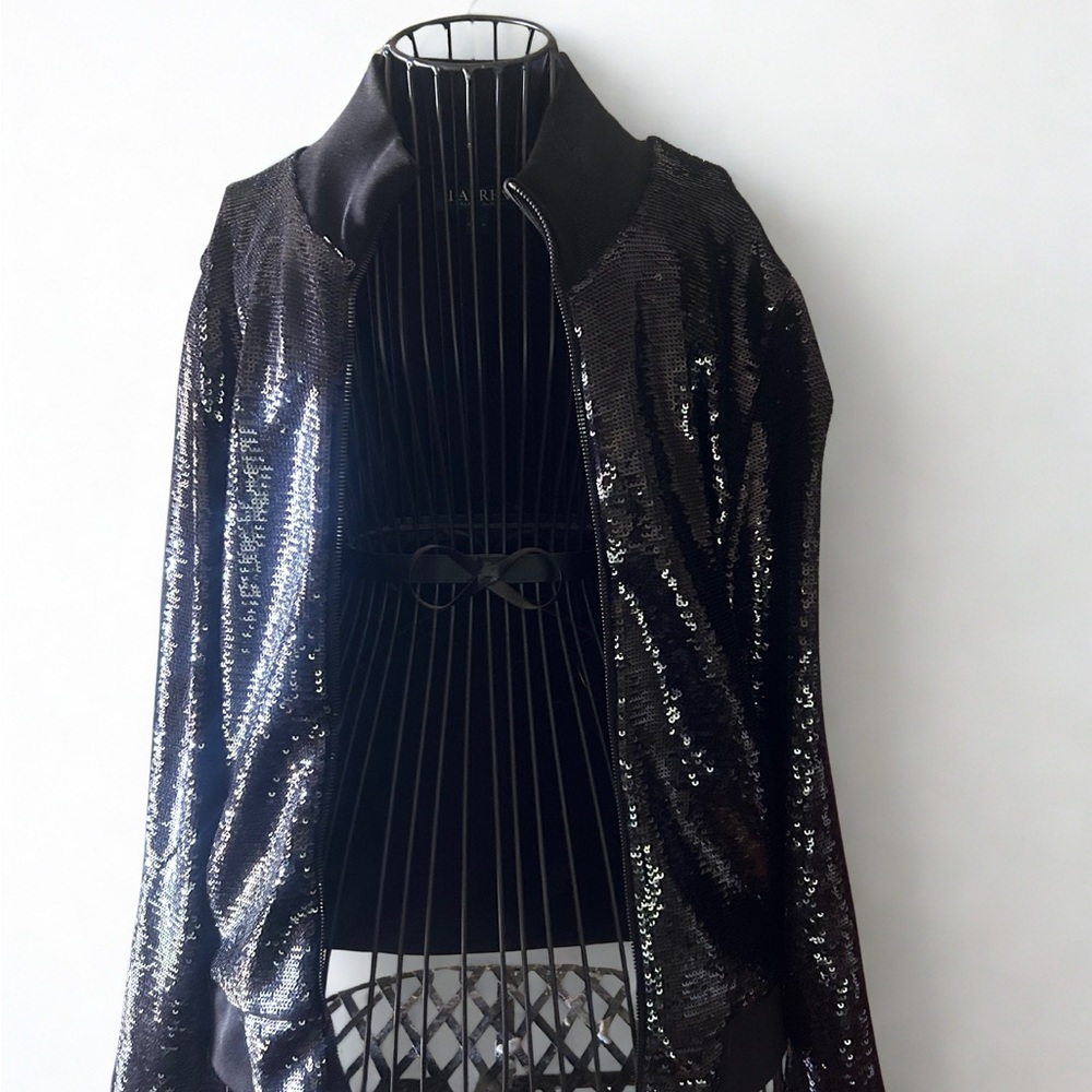 Ralph Lauren Black Sequin Bomber Jacket - Picture 1 of 5